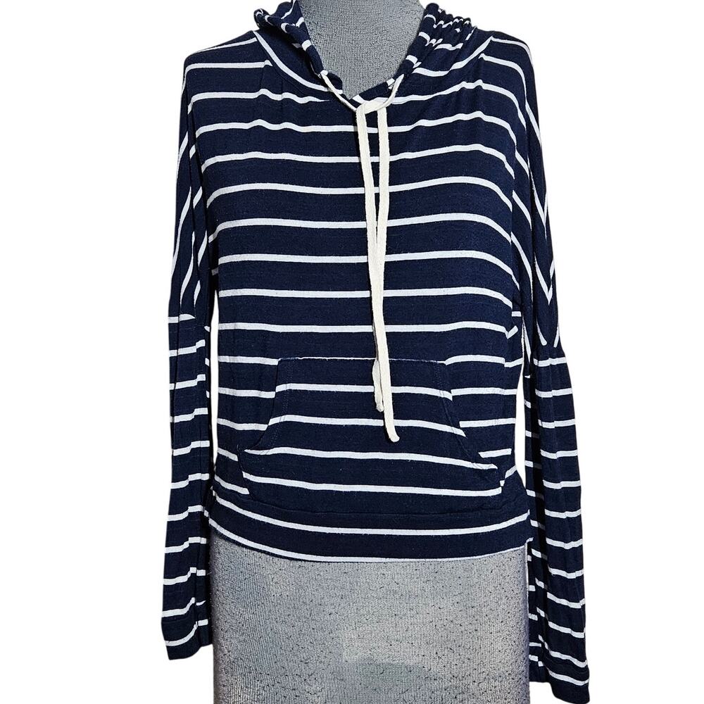 Navy Striped Lightweight Hooded Top Size Medium